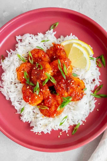 Camarones con gochujang y miel