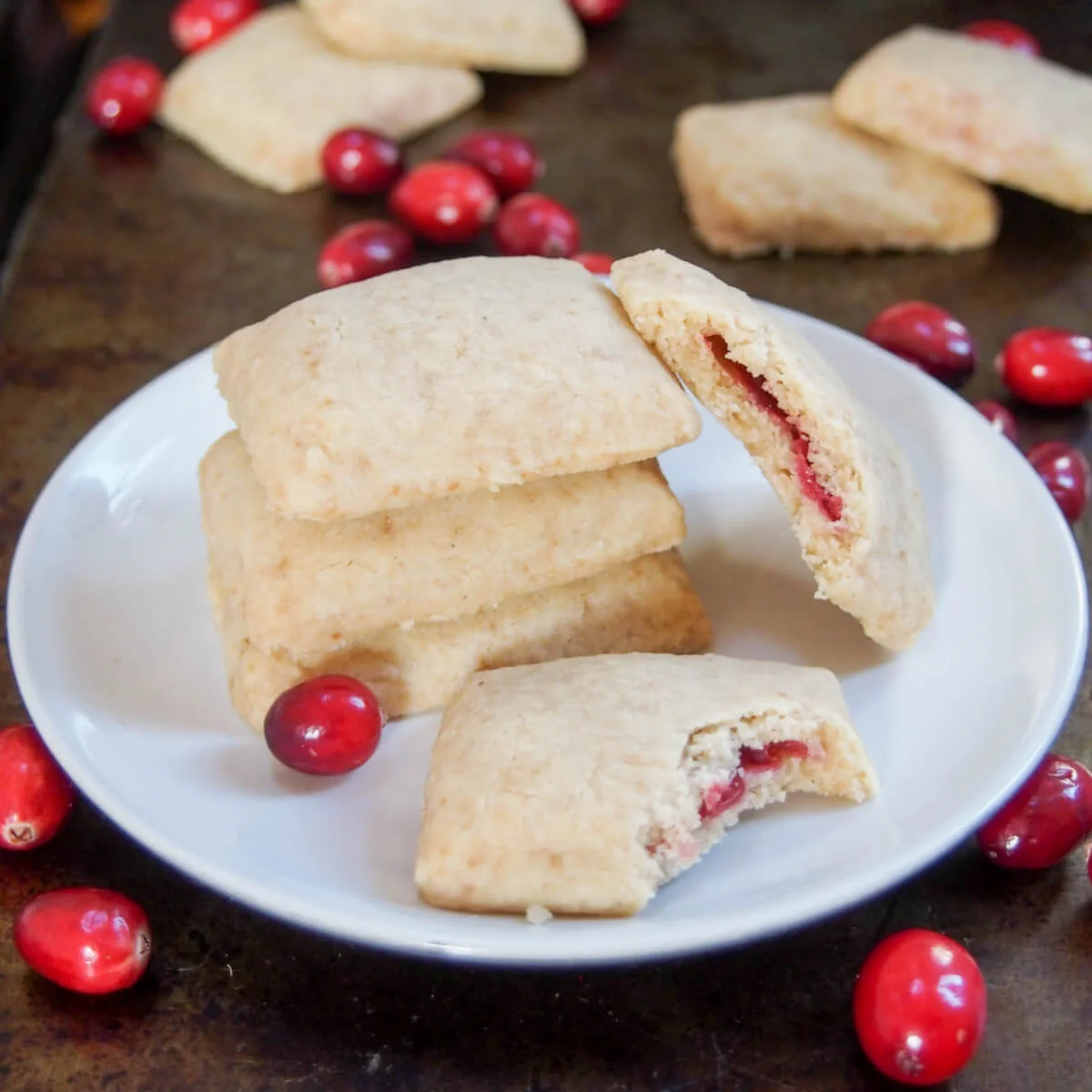 Cranberry jam filled shortbread cookies