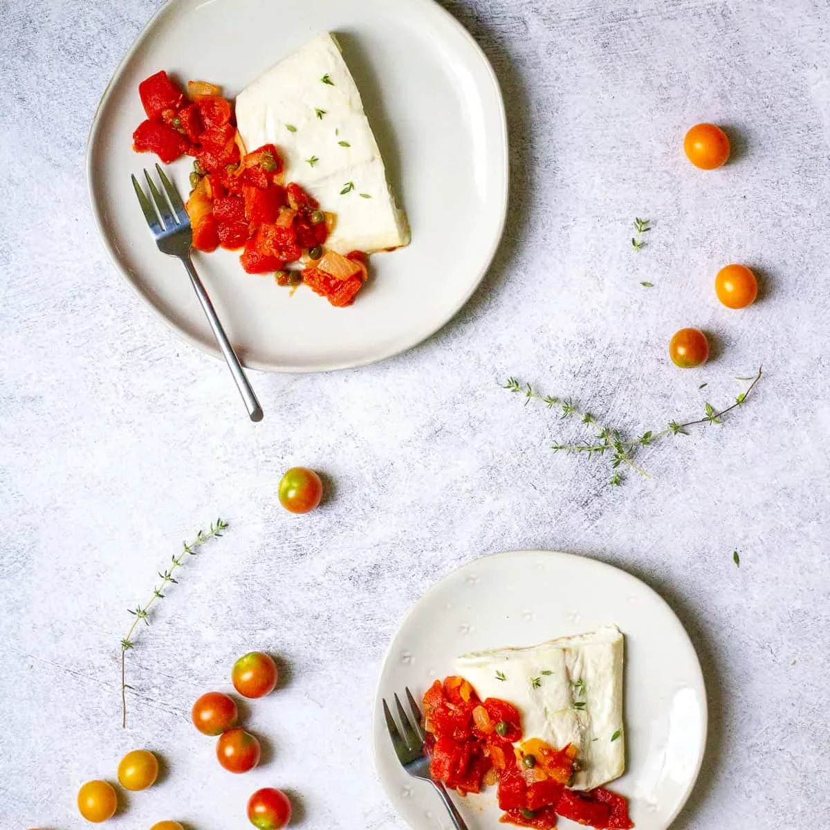 Baked Halibut with Tomato Caper Sauce