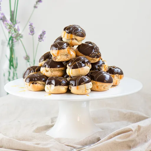 Double Chocolate and Caramel Profiteroles
