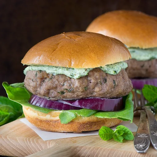 Minted Lamb Burgers with Herb Mayonnaise