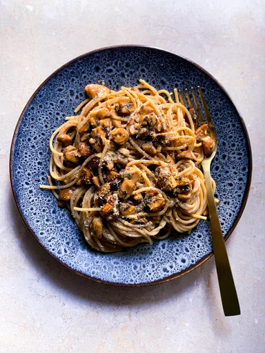 Spaghetti à la carbonara végétarienne