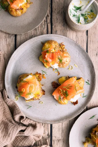 Smashed potatoes au saumon fumé