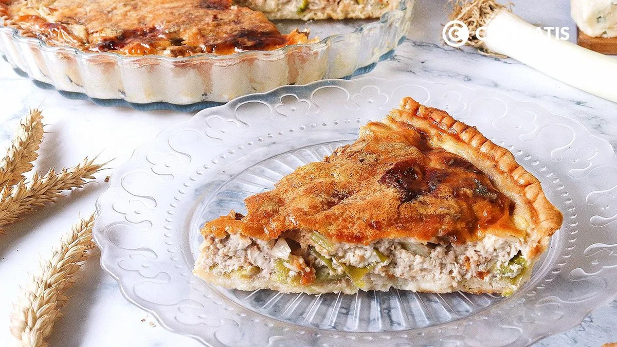 Quiche de puerros, queso azul y nueces