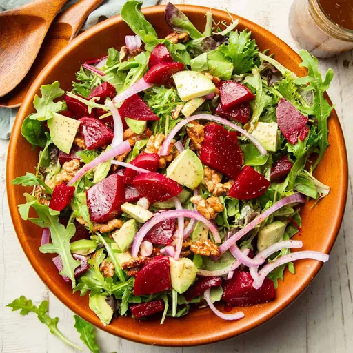 Balsamic Beet Salad with Maple Walnuts and Avocado