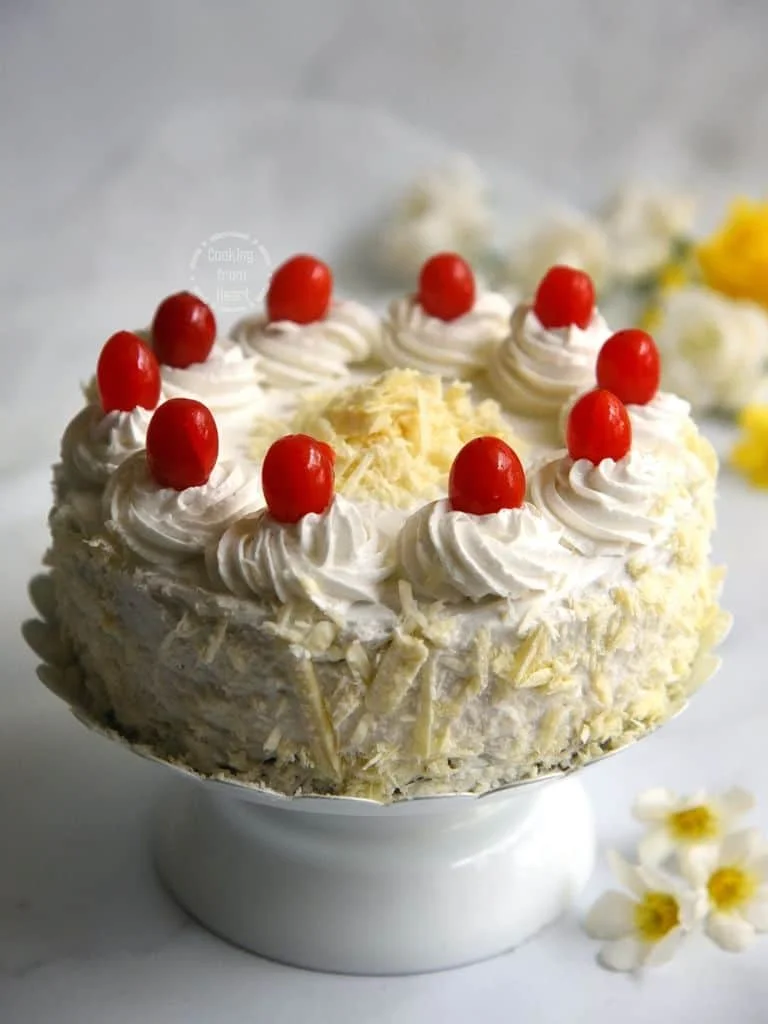 Eggless White Forest Cake