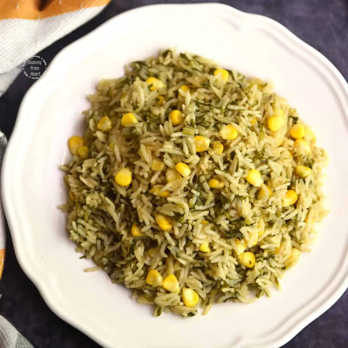 Palak Corn Pulao | Spinach Corn Rice