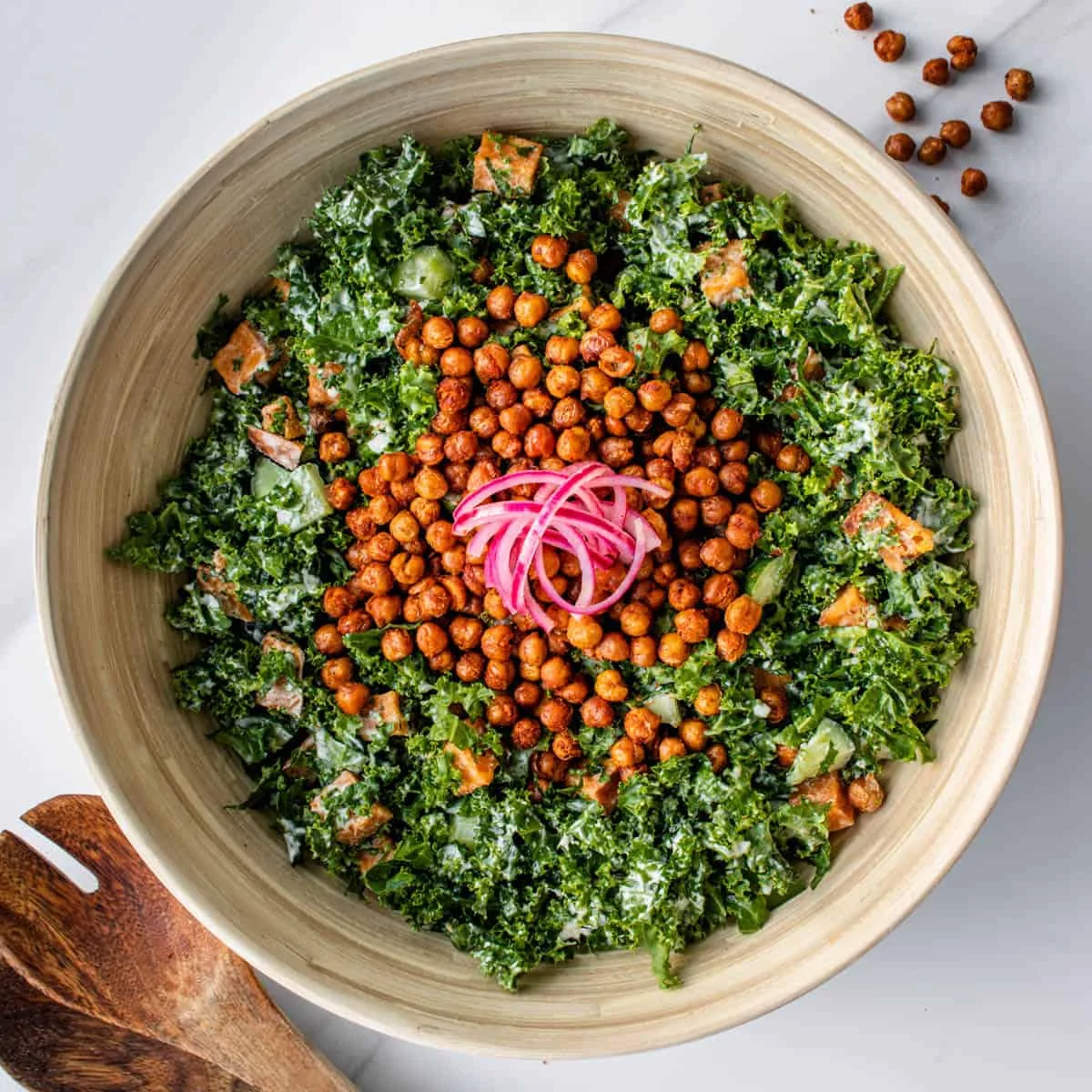 Tahini Kale Salad with Crispy Chickpeas