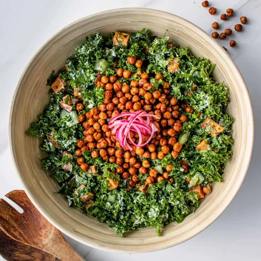 Tahini Kale Salad with Crispy Chickpeas