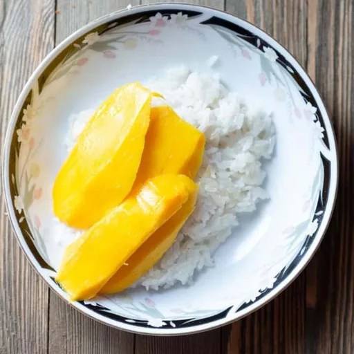 Receta auténtica de arroz glutinoso tailandés con mango