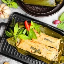 Pepes Tahu Jamur: Tofu & Mushroom Steamed in Banana Leaves