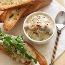 Mushroom Stroganoff on Bruschetta