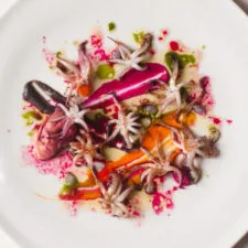 Pickled Roasted Squid Heads with Beetroot and Carrot