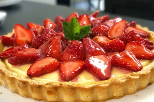 Tarte aux fraises sur sablé breton (Tarte dessert)