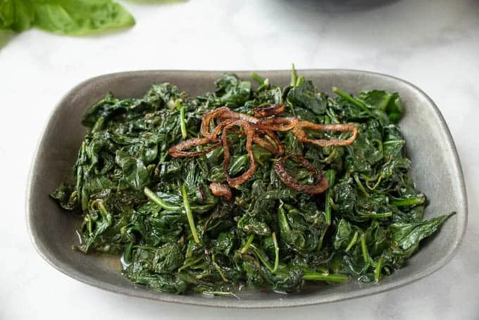 Sautéed Spinach with Crispy Shallots