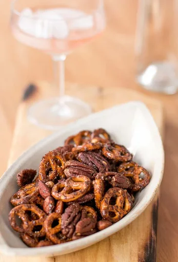 Spiced Glazed Nuts and Pretzel Mix