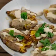 Smashed Potatoes with Vegan Garlic Aioli