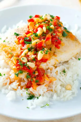Mahi Mahi with Roasted Pepper Butter Sauce