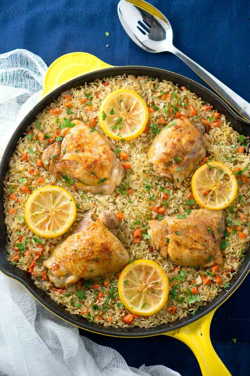 One Skillet Mediterranean Chicken and Rice