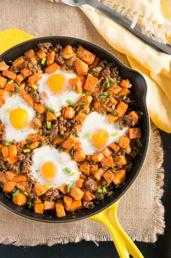 Sweet Potato Hash with Sausage and Eggs