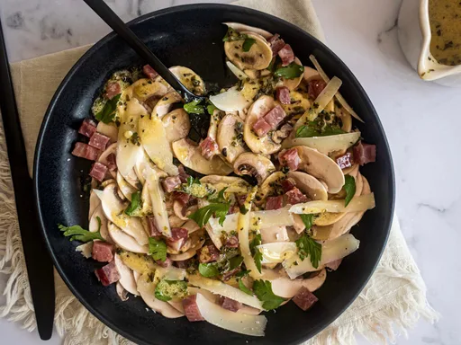 Ikaria-inspired Mushroom Salad with Bits of cured Pork