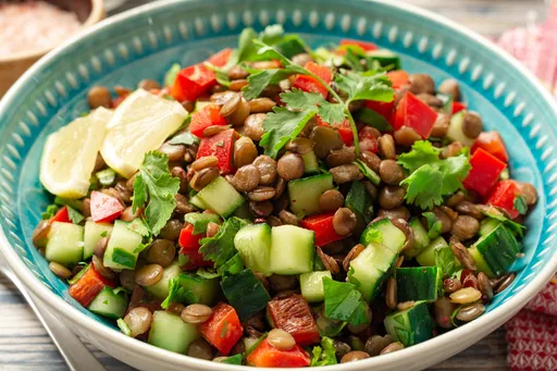 Lentil Salad with Cucumbers, Red Peppers & Herbs