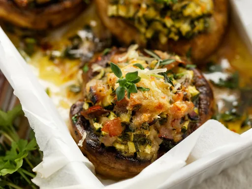 Setas portobello rellenas de briam