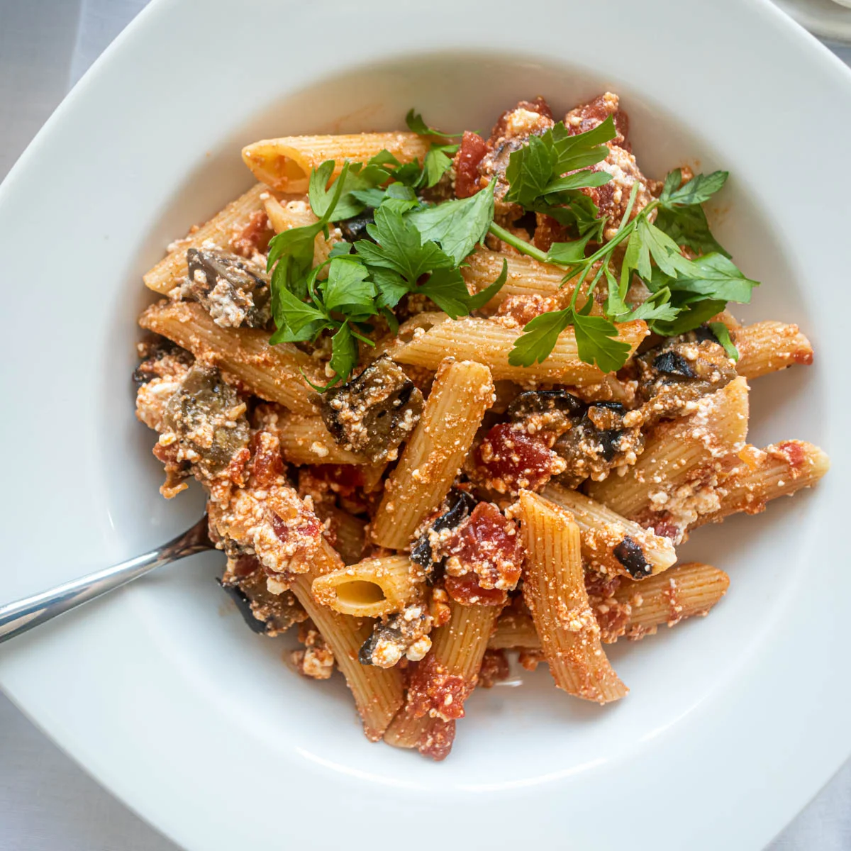 Short Pasta Tossed With Grilled Eggplant-tomato Sauce