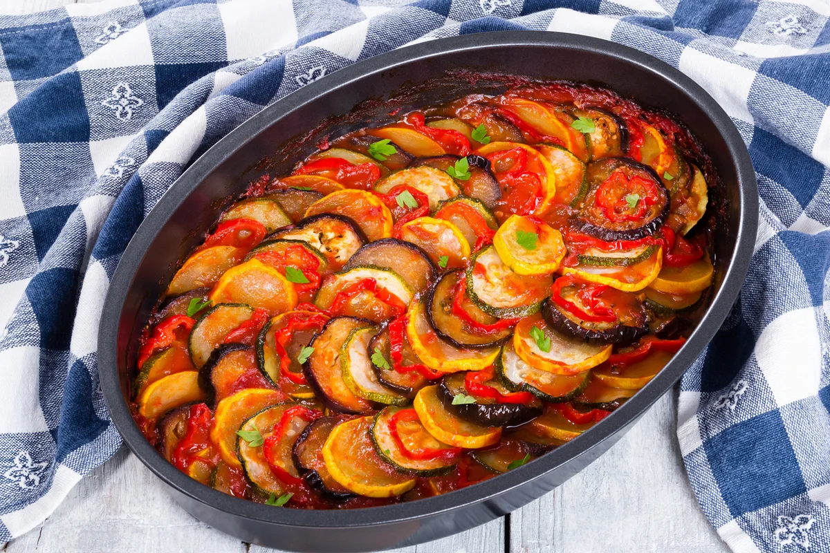 Spiced Layered Ratatouille With Homemade Harissa
