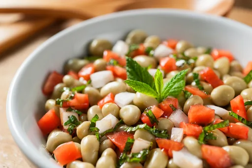 Vegan Broad Bean Salad with Tomatoes and Mint
