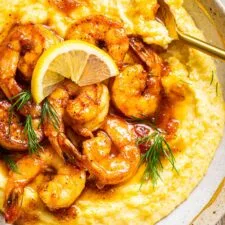 Honey Butter Cajun Shrimp with Smoked Gouda Grits
