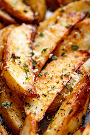 Gajos de patata al horno crujientes con ajo