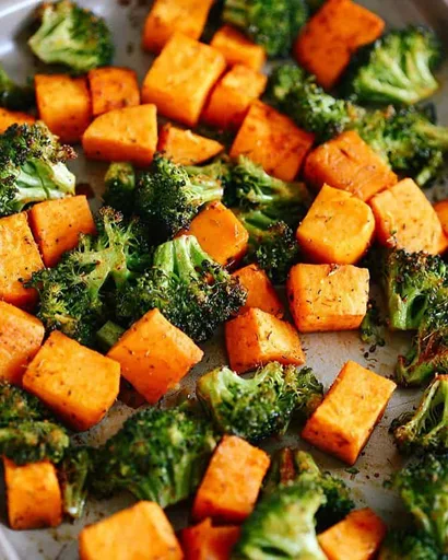 Brócoli y batatas perfectamente asados