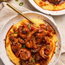 Brown Stew Shrimp with Sweet Potato Grits