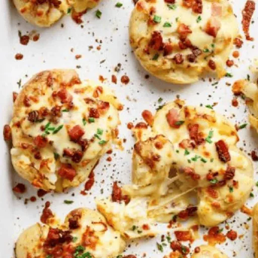 Patatas Aplastadas con Queso, Bacon y Cebollino