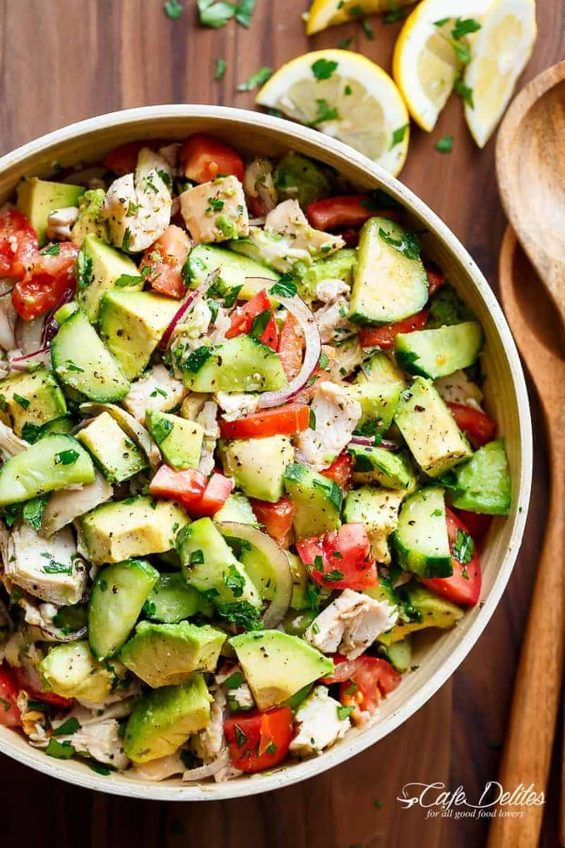 Chicken Cucumber Avocado Salad (NO COOK)