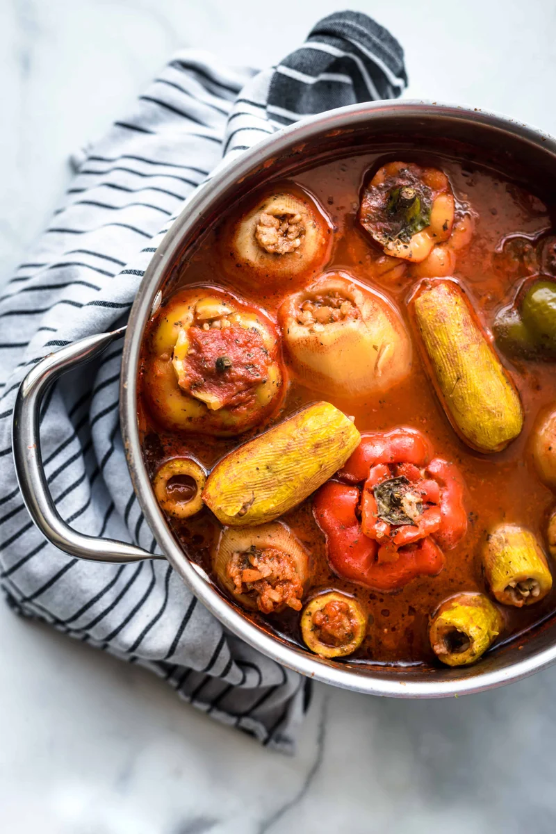Vegetarian Middle Eastern Stuffed Zucchini (Koosa Mahshi)