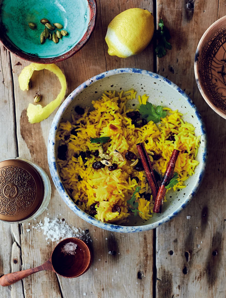 Sweet Yellow Rice with Raisins and Lemon Zest