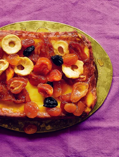 Potato pudding with Stewed dried fruit