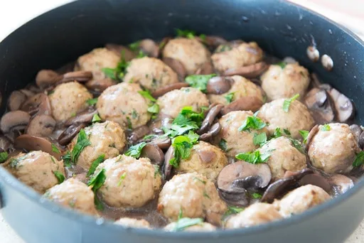 Baked Turkey Meatballs with Mushroom Sauce