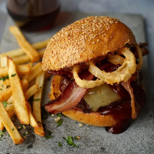 Onion Ring Barbecue Burgers
