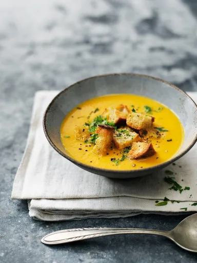 Karrysuppe med hjemmelavede croutoner