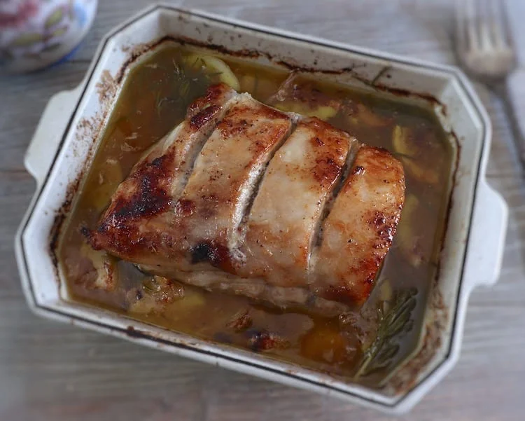 Roasted pork loin with lemon and rosemary