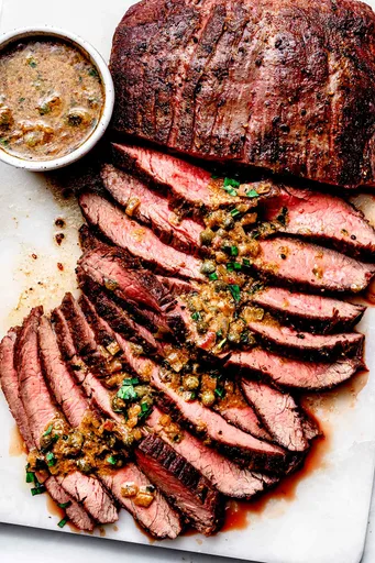 Abanico de ternera a la plancha con salsa de mostaza