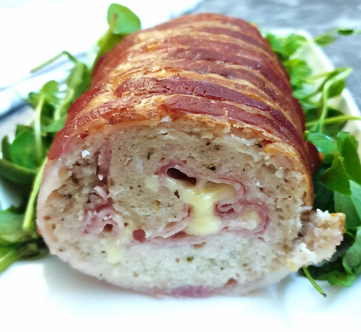 Chicken and bacon meatloaf with ham and cheese