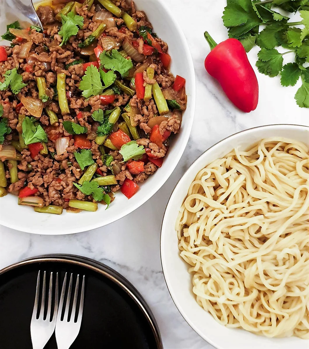 Thai pork mince stir fry with green beans