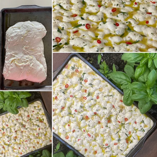 Focaccia de masa madre con romero, guindilla y limón confitado