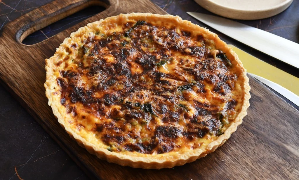 Eggless Spinach Cheddar Cheese Quiche