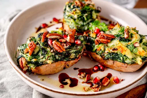 Patatas al horno con relleno de espinacas y gorgonzola