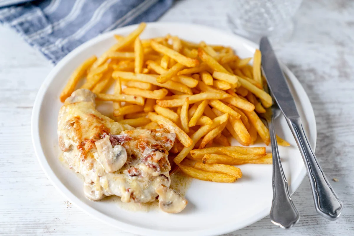 Schnitzelauflauf mit Champignons